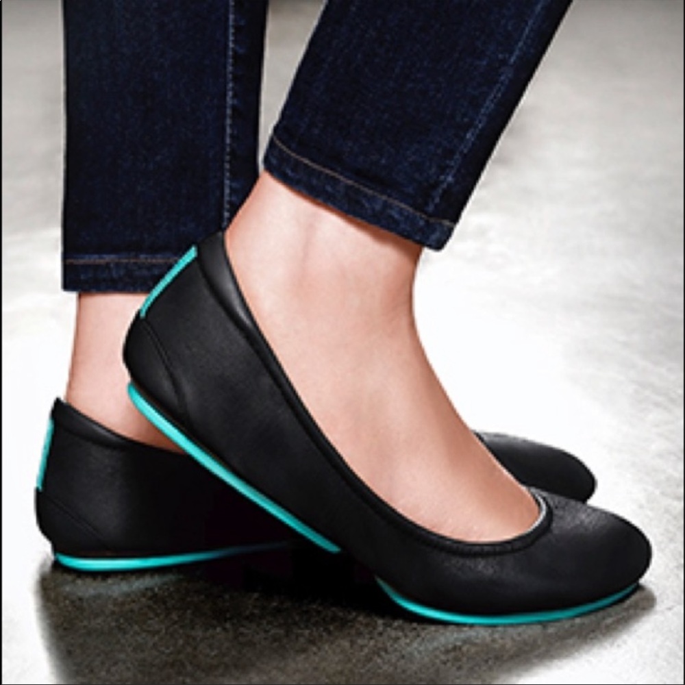 Tieks Womens Matte Classic Black Leather Ballet Flats Size 8
